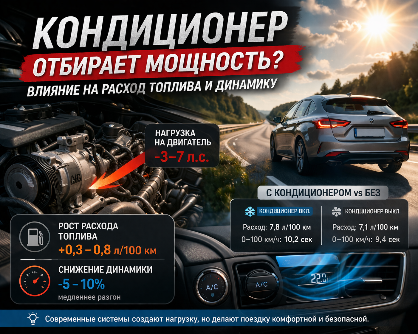 Влияние автокондиционера на расход топлива и мощность двигателя