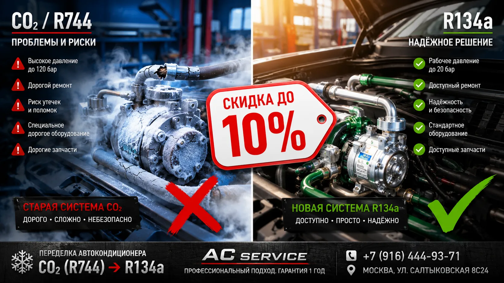 Замена системы R744 на R134a в автомобиле